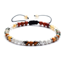 Fashion 4mm Mixed Natural India Agate Bead Adjustable Bracelet white Turquoise tiger eye Beads braided adjustable Bracelet